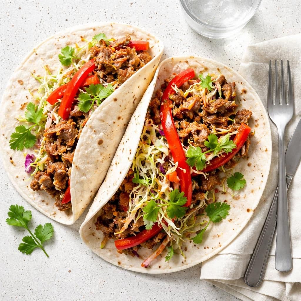 Pulled pork-wrap med sommerkålslaw og paprika