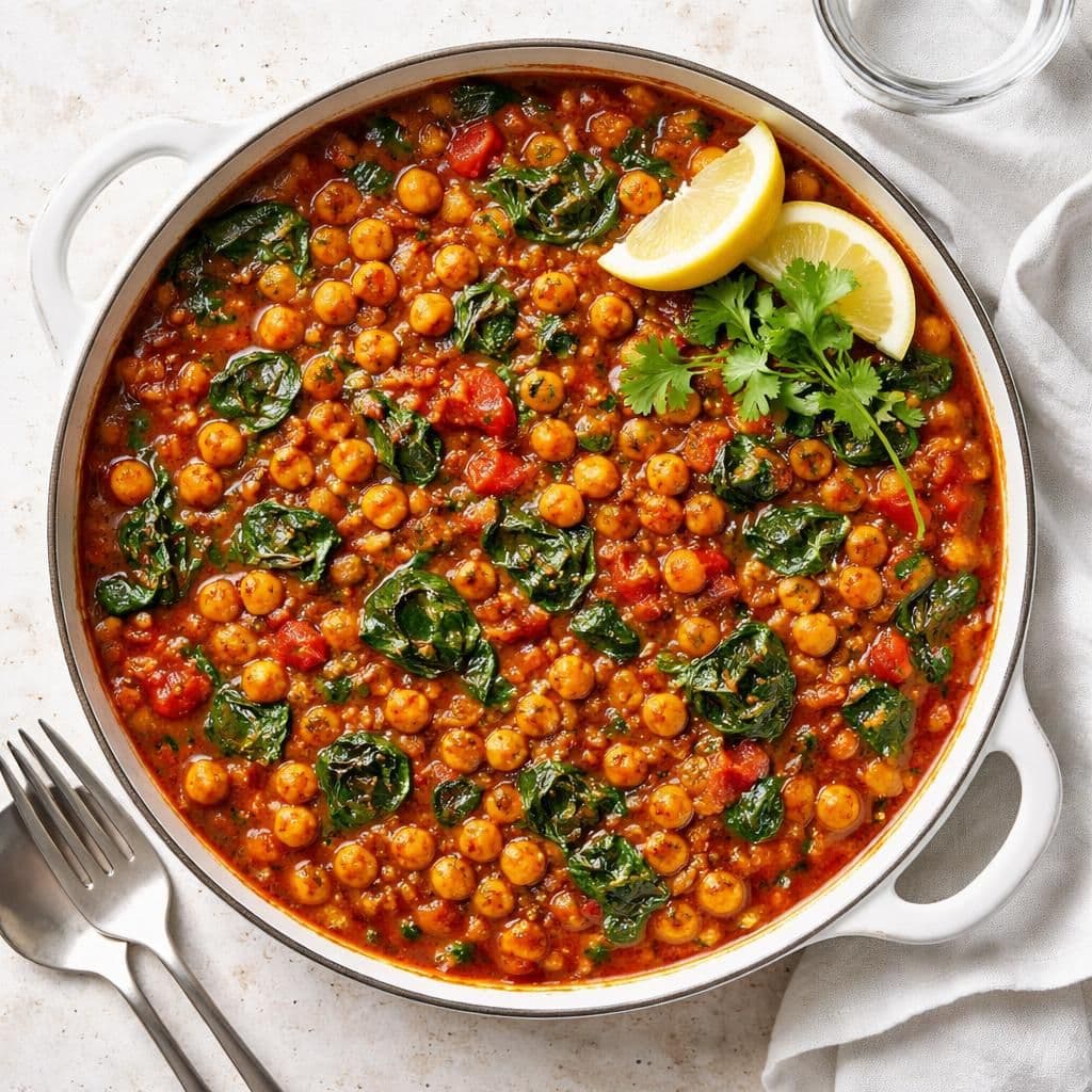 Kikertgryte med spinat, tomat og marokkanske krydder