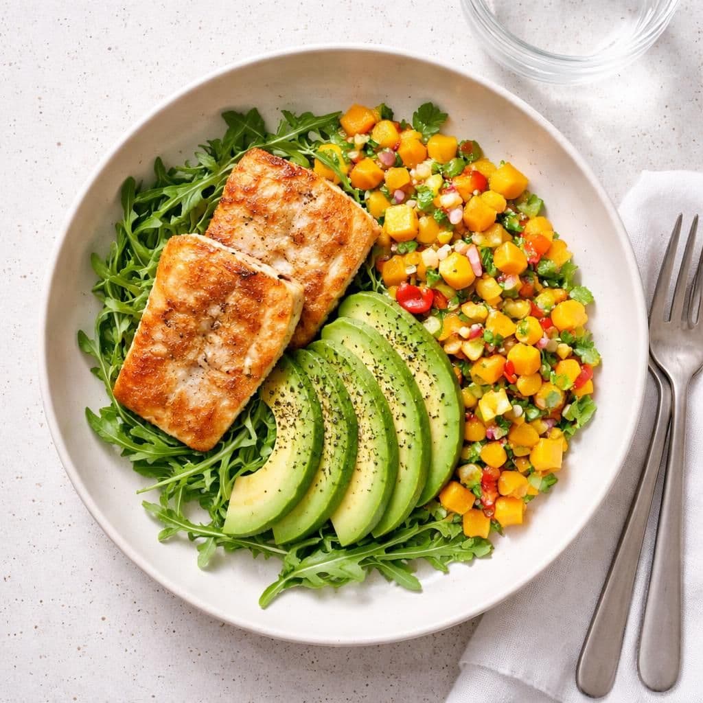 Stekt sei med mangosalsa og avokado