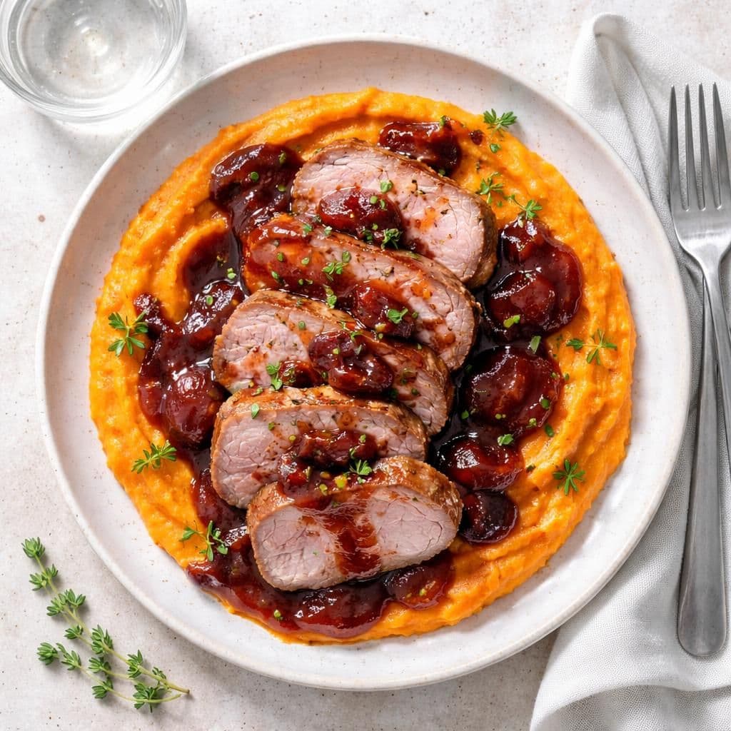 Svin indrefilet med plommesaus og søtpotet