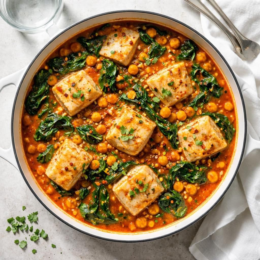 Torsk i gryte med kikerter og spinat