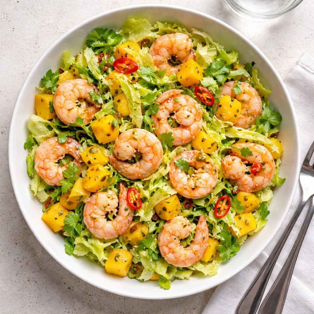 Reker med mango og isbergsalat i asiatisk dressing