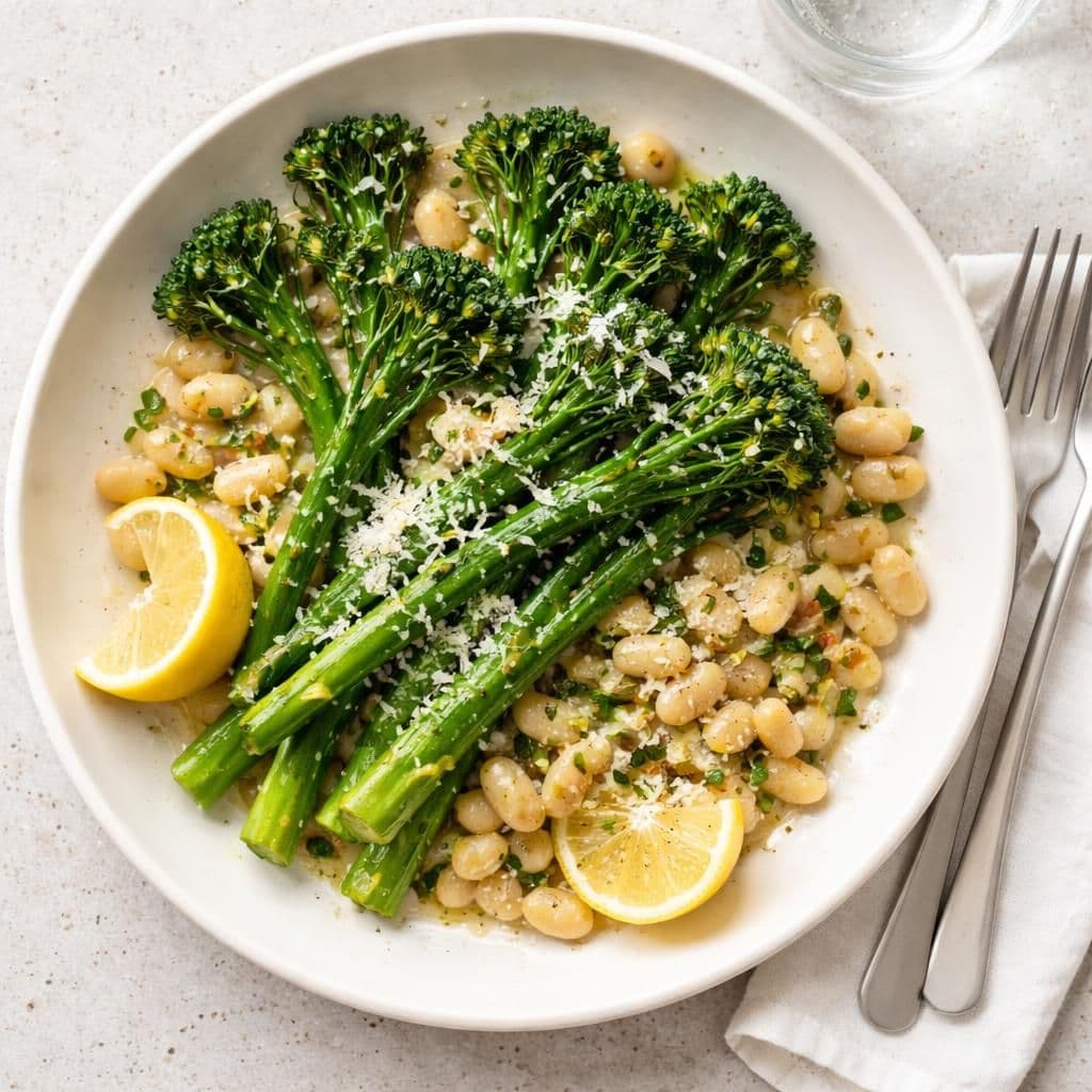 Brokkolini og hvite bønner med sitron og parmesan
