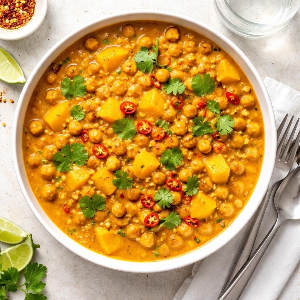 Kikertgryte med mango og kokos