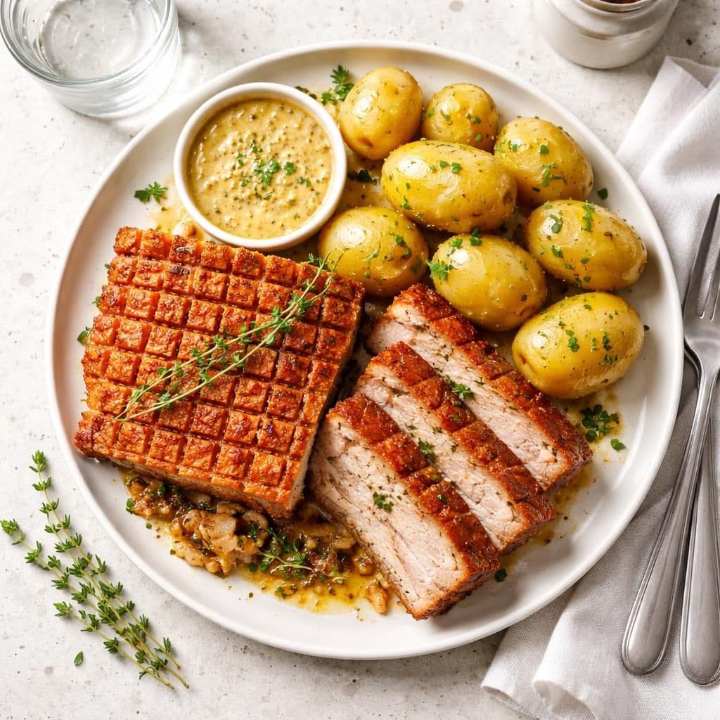 Grillribbe av svin med sprø svor og morenepotet