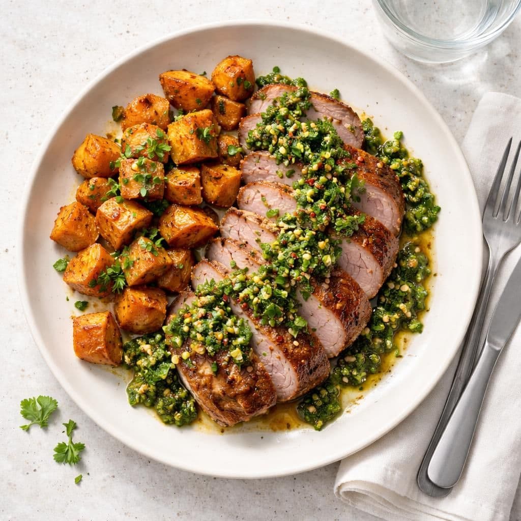 Ytrefilet av svin chimichurri med søtpotet