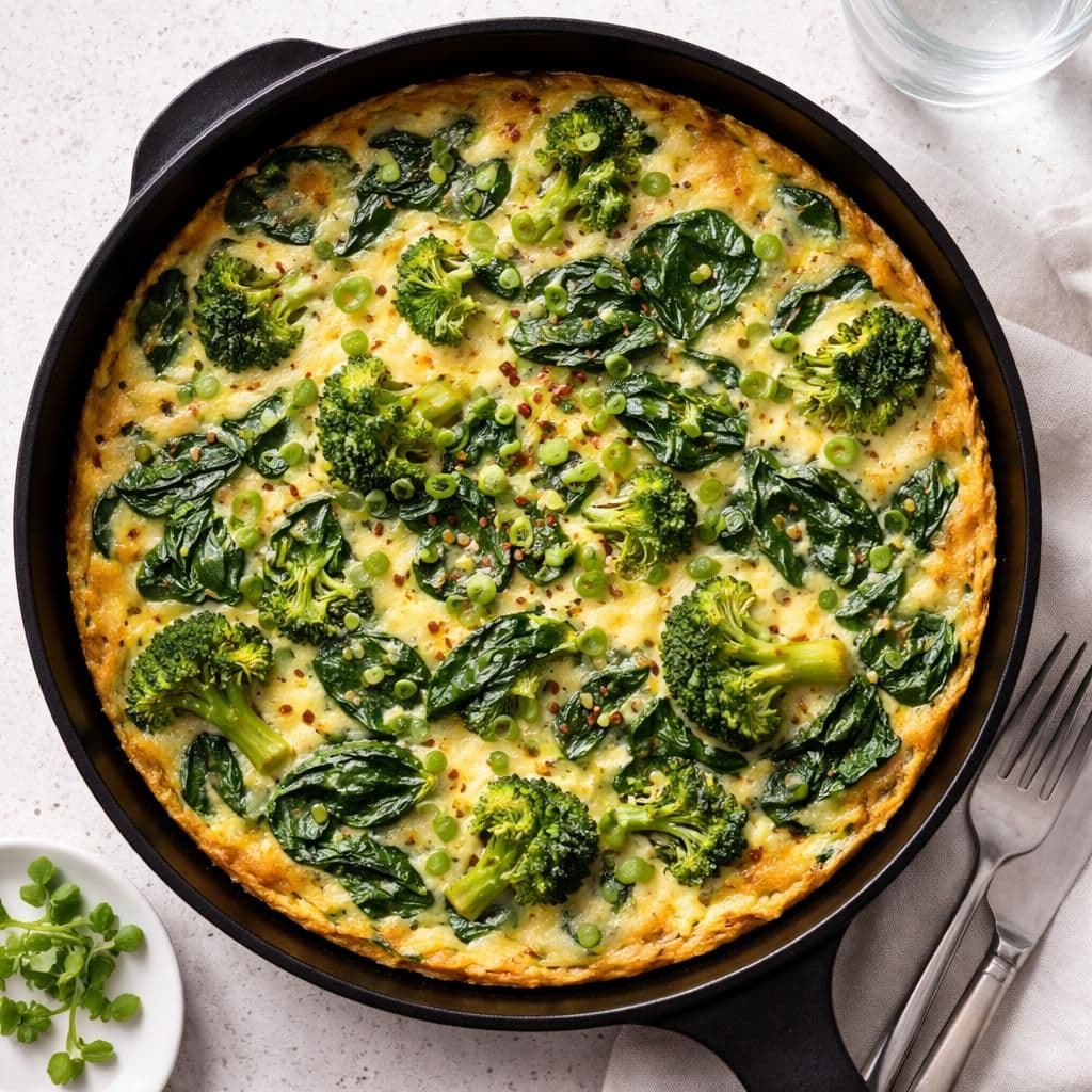 Frittata med spinat, egg og brokkoliblanding