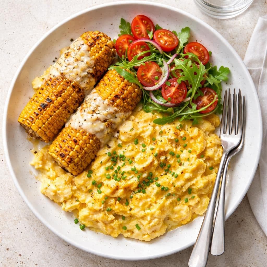 Eggerøre med maiskolber og norsk mozzarella – middag fra Meny uke 21