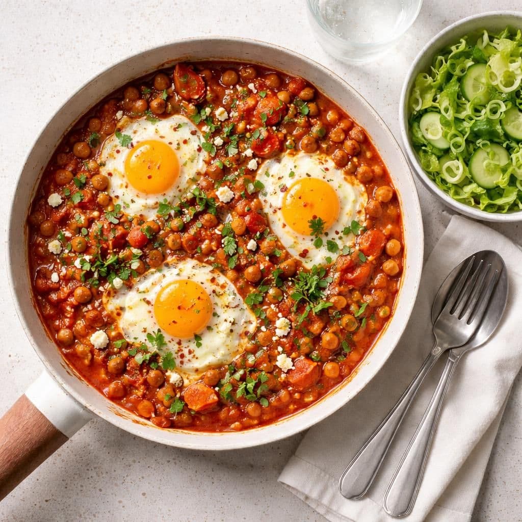 Eggerøre med Mutti-tomatsaus, kikerter og crispisalat – middag fra Coop Prix uke 21