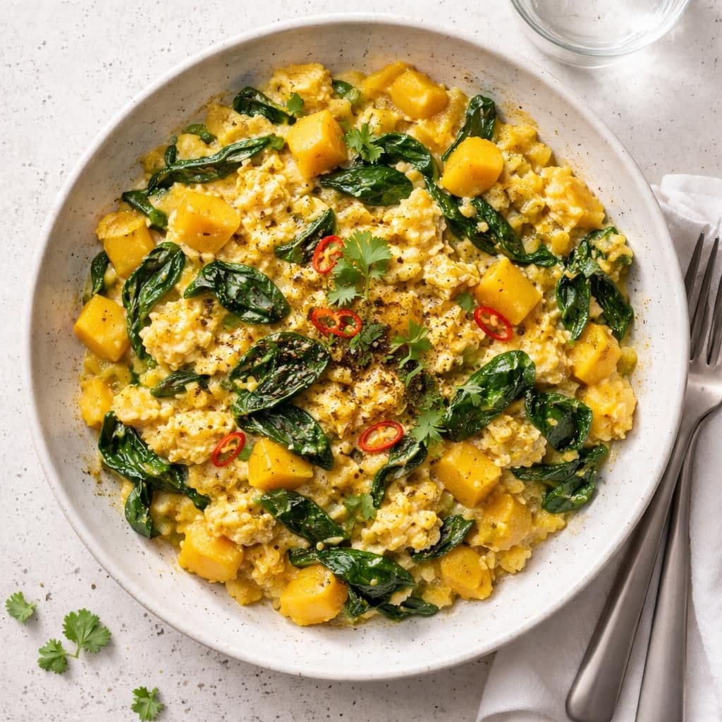 Eggerøre med mango og spinat indisk inspirert – middag fra Spar
uke 21