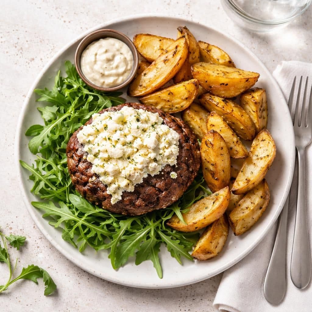 Angusburger med salatost og bakepotet – middag fra Meny uke 21