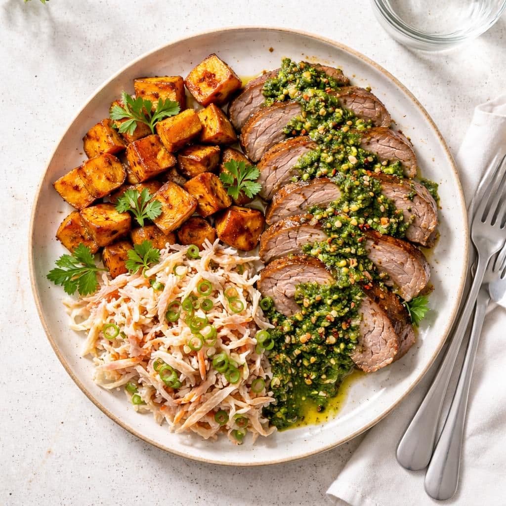 Svineytrefilet chimichurri med søtpotet og coleslaw – middag fra Rema 1000 uke 21
