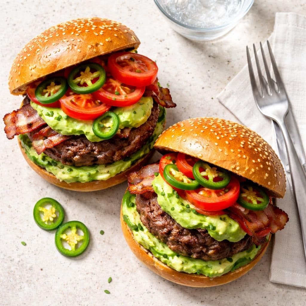 Burgere med bacon og jalapeño, avokadokrem og tomat – middag fra Spar
uke 21