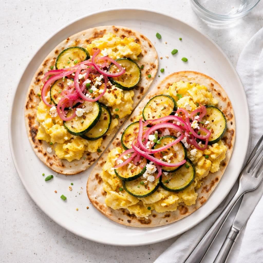 Piadini med scramblede egg, squash og syltet rødløk – middag fra Coop Extra uke 21