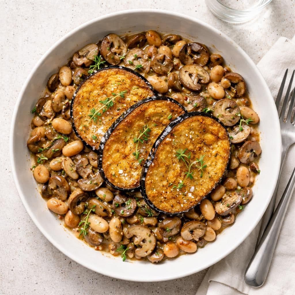 Panert aubergine med aromasopp og hvite bønner – middag fra Coop Extra uke 21