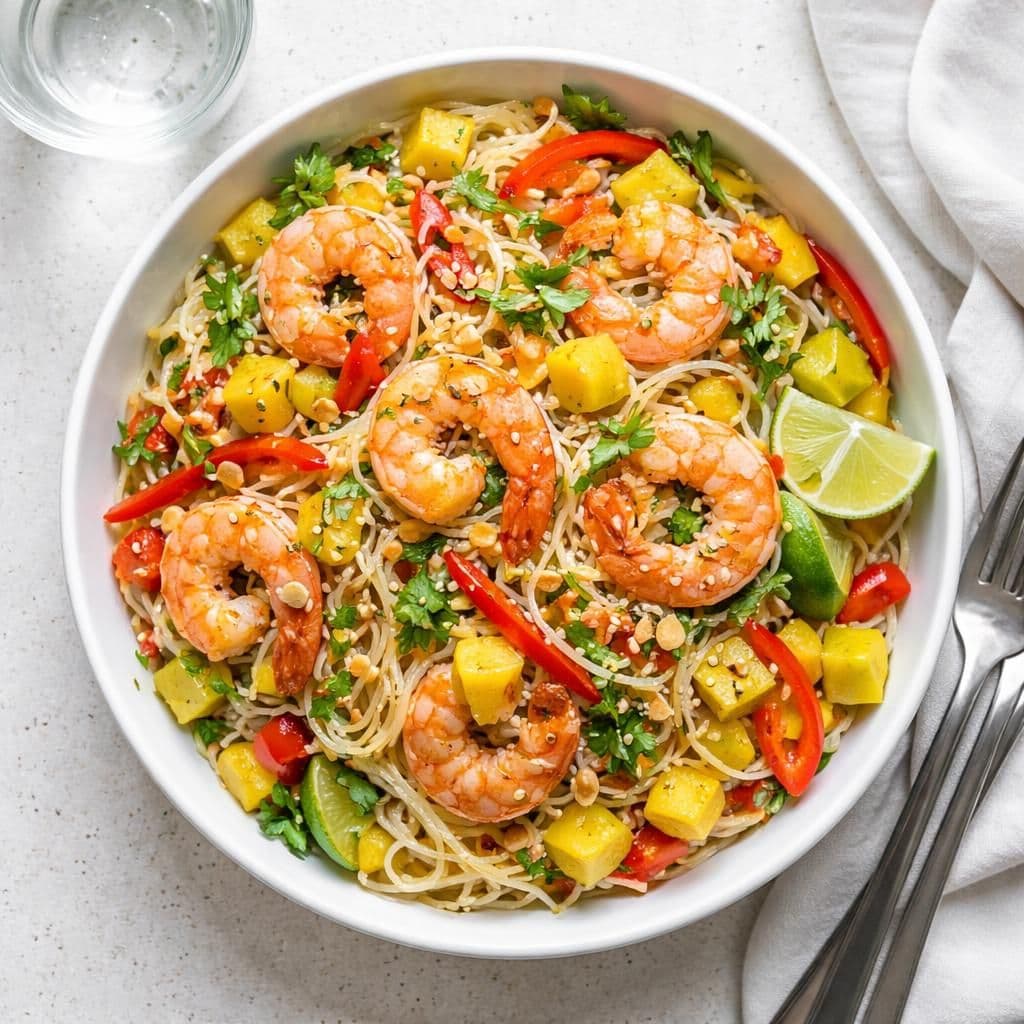 Reker med mango, paprika og risnudler