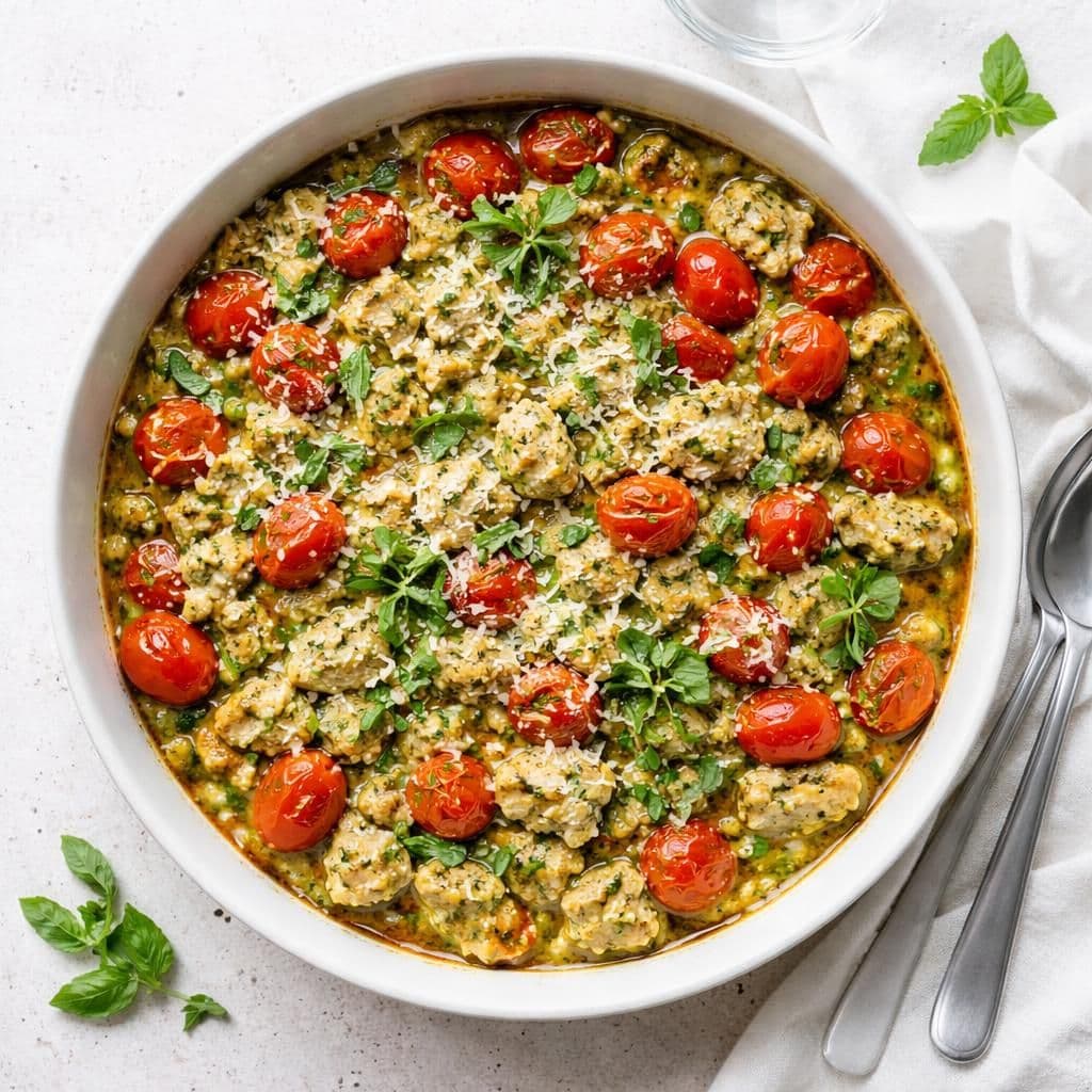 Kyllingkjøttdeig-gryte med piccotomater og pesto – middag fra Coop Prix uke 21