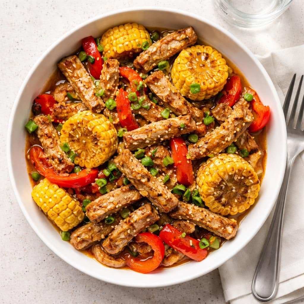 Strimlet svinekjøtt wok med paprika og maiskolbe – middag fra Coop Extra uke 21