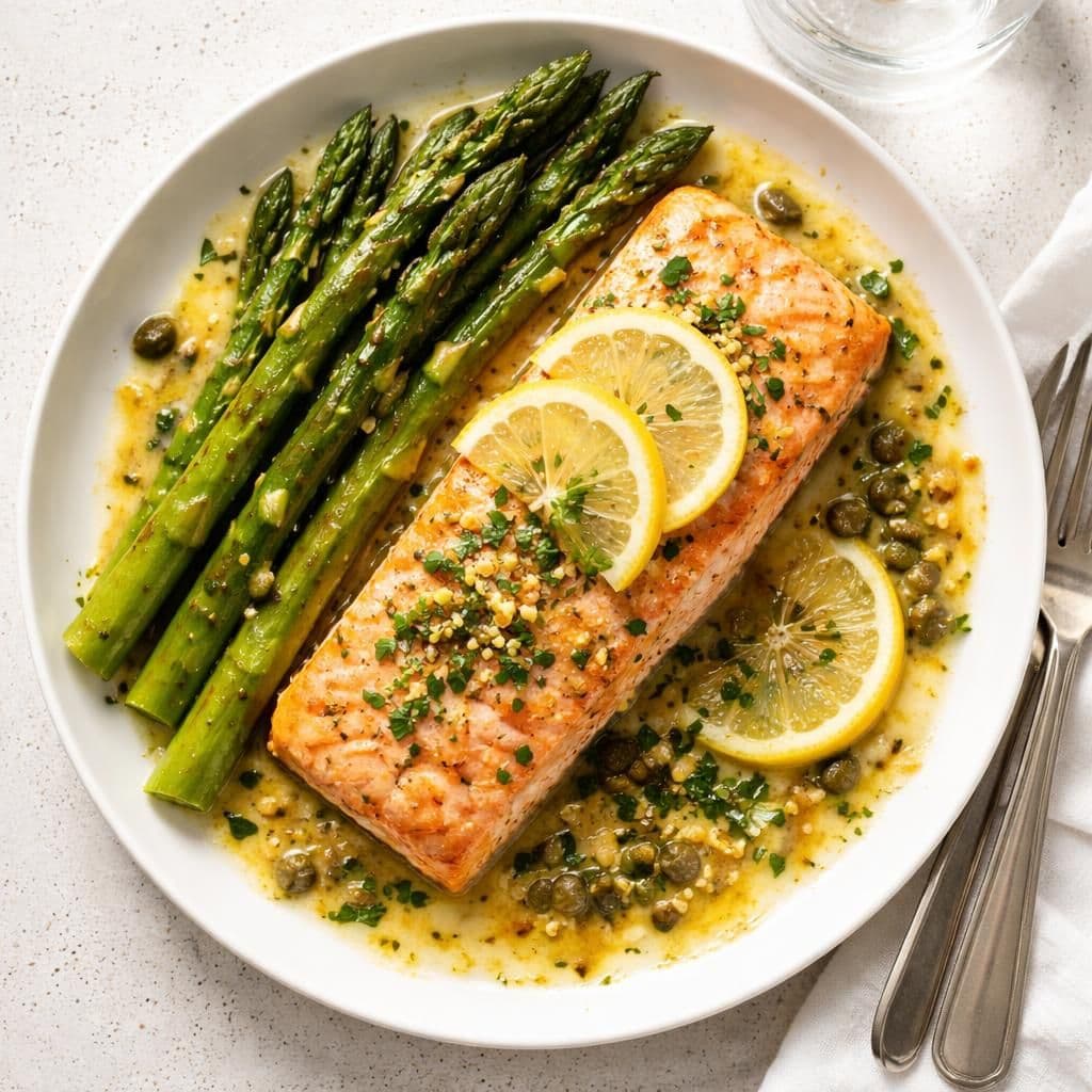 Laksefilet med asparges og sitronsmør – middag fra Kiwi uke 21