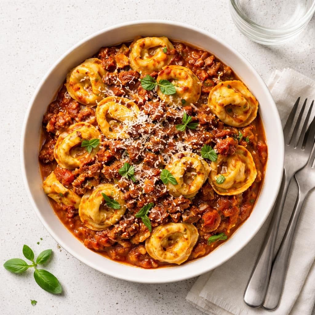 Svinebolognese med hakkede tomater og tortelloni – middag fra Coop Prix uke 21