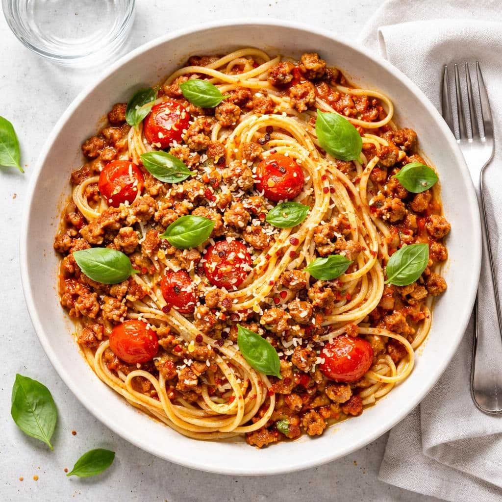 Stekt svinekjøttdeig i spicy tomatsaus med linguine – middag fra Bunnpris uke 22