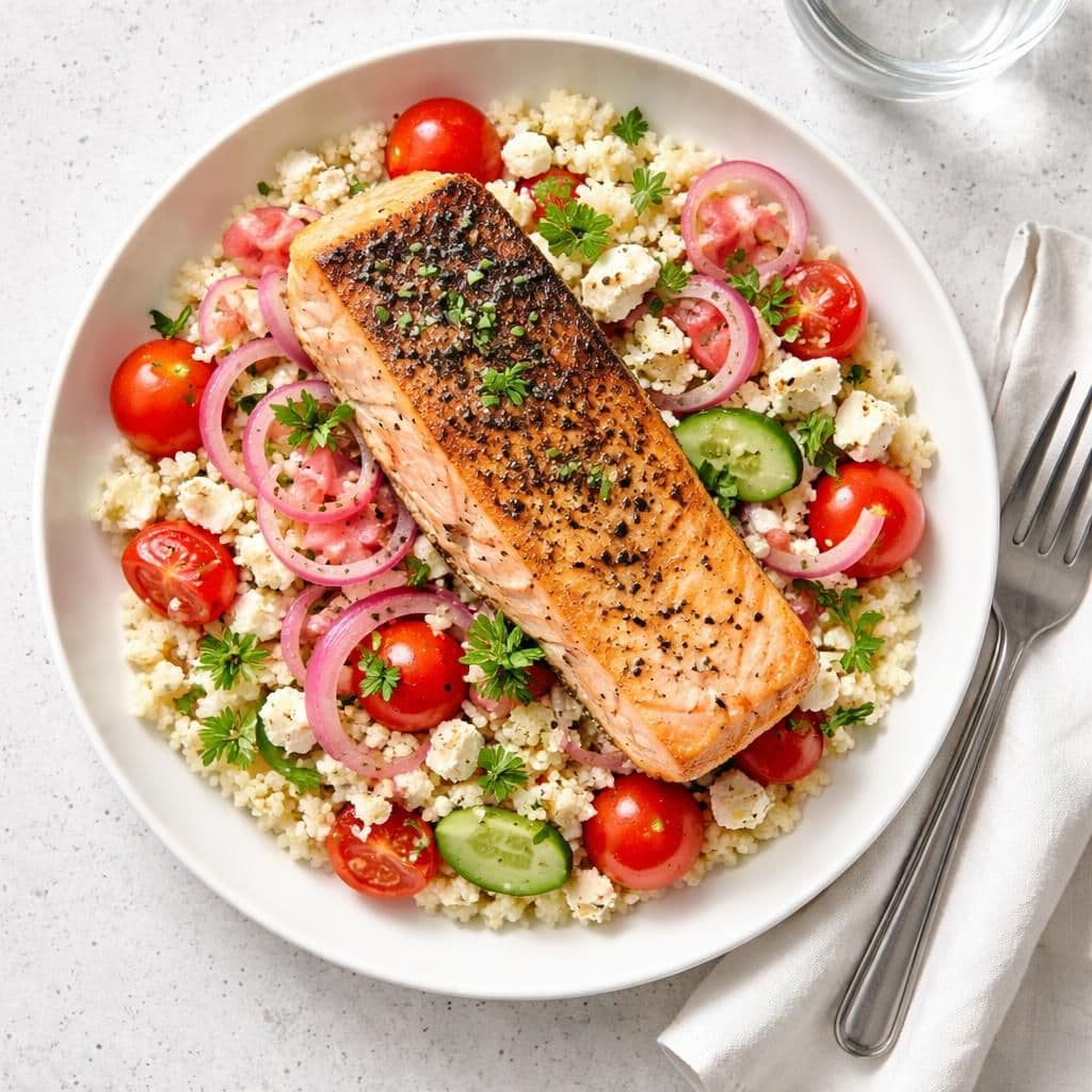 Ørretfilet ovnsbakt med couscous og fetaost – middag fra Rema 1000 uke 22