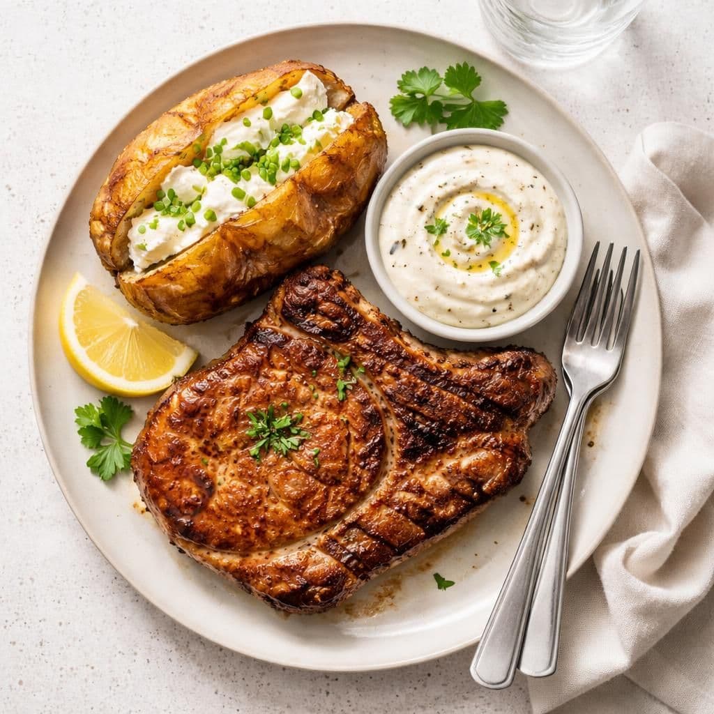 Svinekotlett med bakepotet og aioli