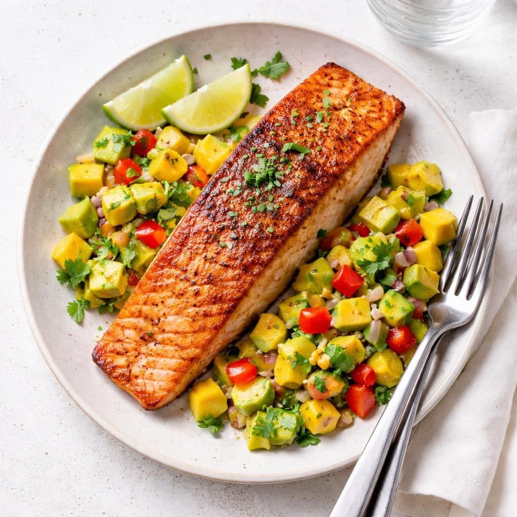 Laksefilet med avokado og mango salsa