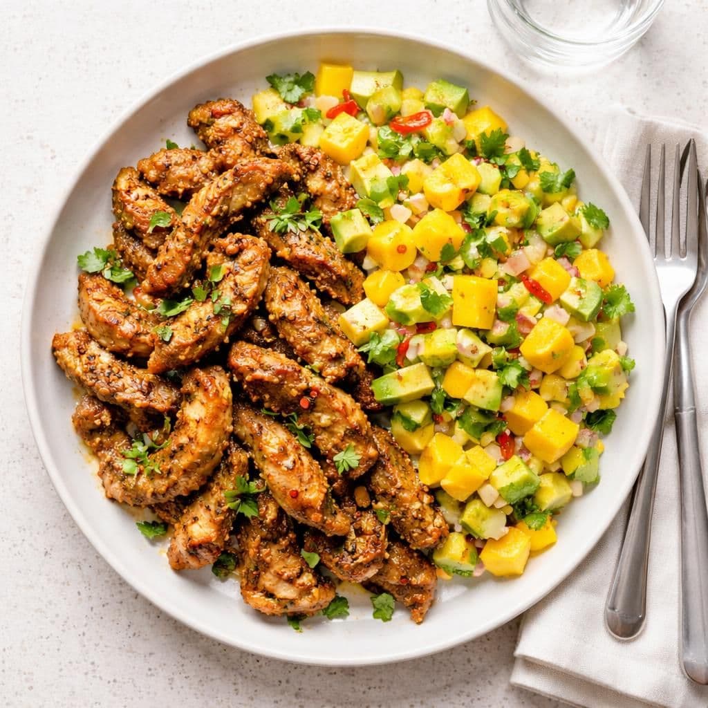 Svinebiffstrimler med avokado og mangosalsa – middag fra Spar
uke 22