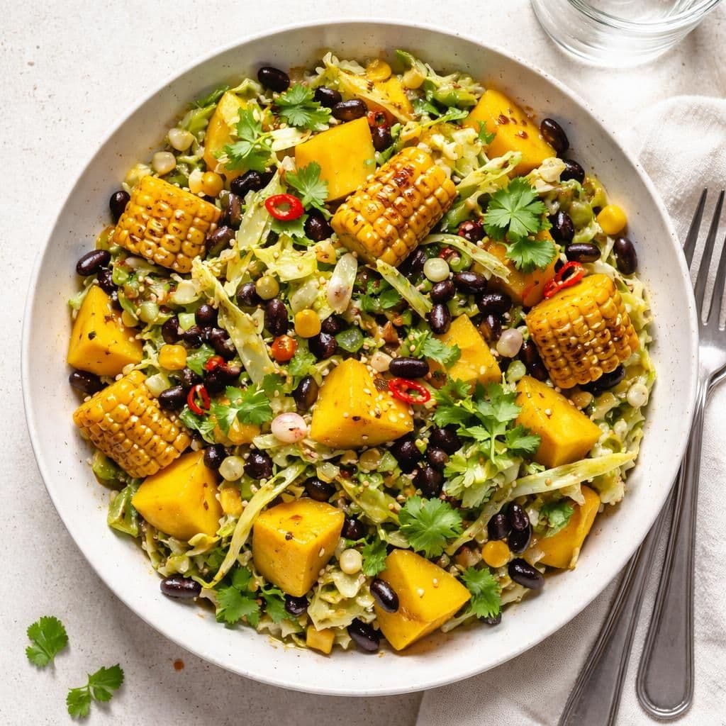 Mango og svarte bønner wok med maiskolbe og nykål – middag fra Coop Extra uke 22