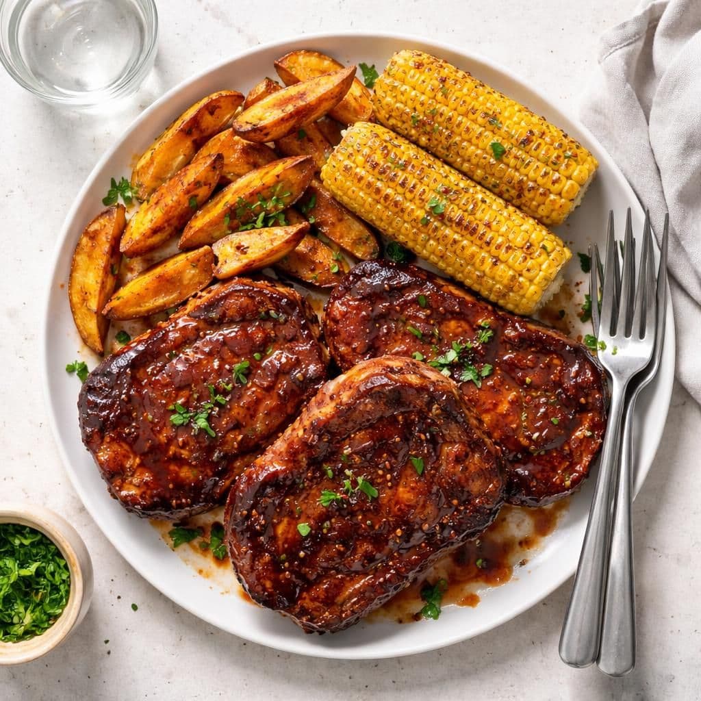 Nakkekoteletter svin BBQ med søtpotet og grillet mais – middag fra Kiwi uke 22