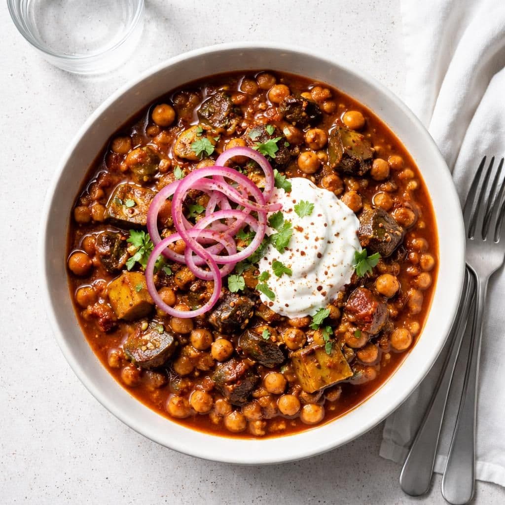 Aubergine og kikert-gryte med gresk yoghurt – middag fra Coop Extra uke 22