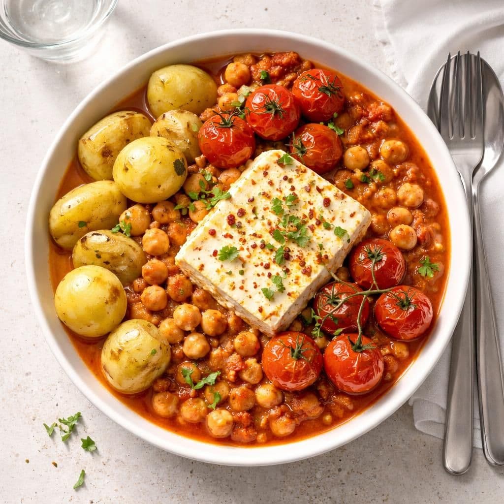 Fetaost og kikerter i tomatsaus med nypotet – middag fra Spar
uke 24
