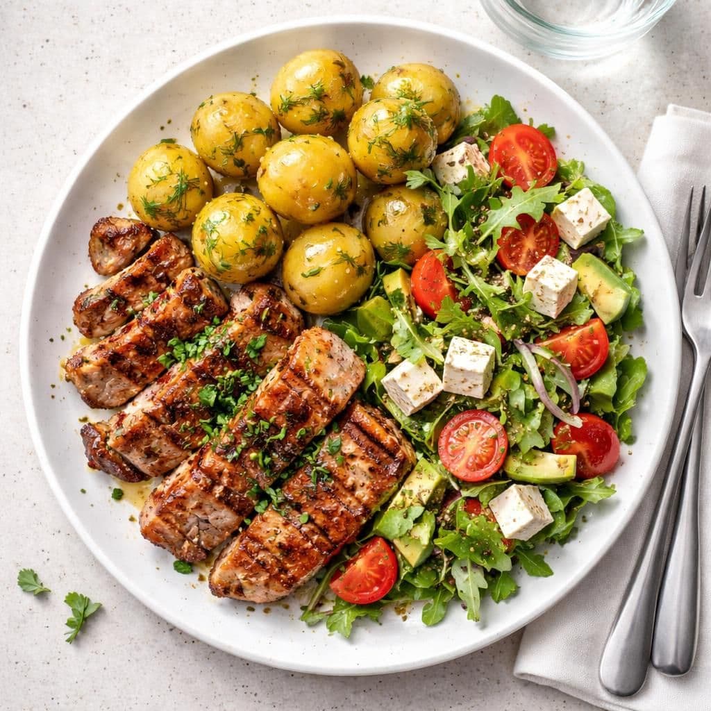 Grillfilet svin med nypoteter og fetasalat