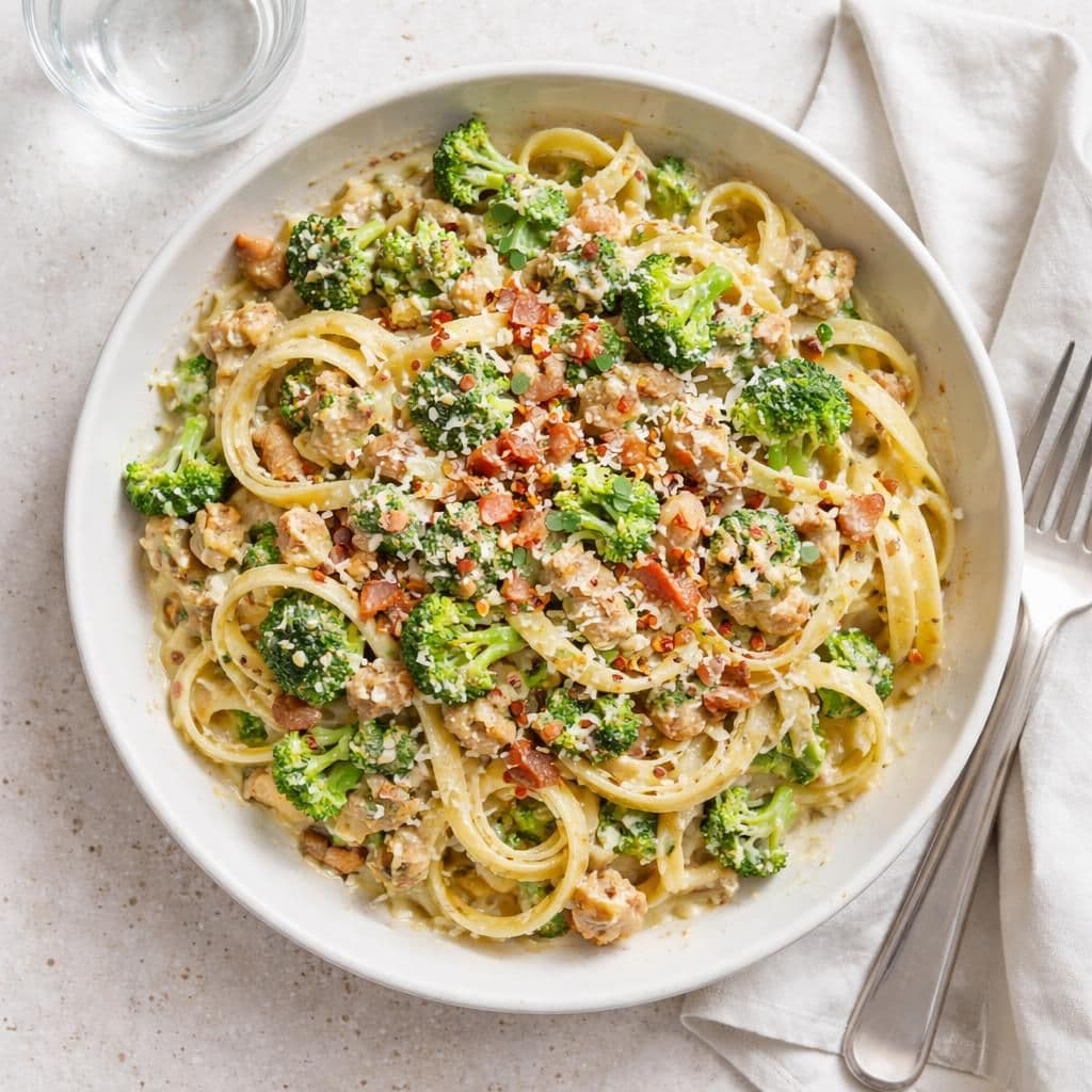 Kyllingkjøttdeig pasta med bacon og brokkolisaus – middag fra Coop Prix uke 24