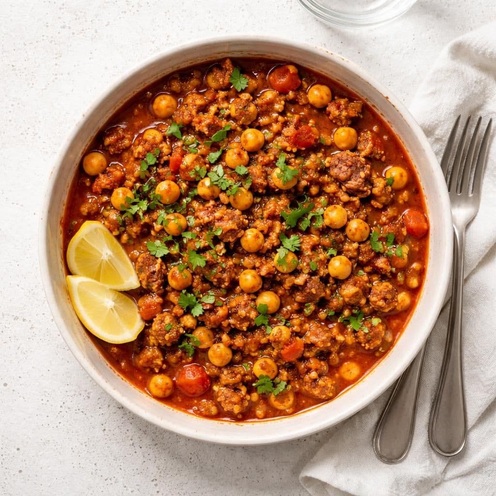 Svinekjøttdeig i krydret tomatsaus med kikerter – middag fra Kiwi uke 24