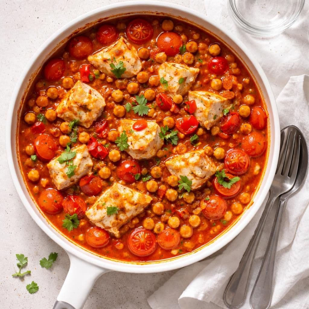 Torskegryte med kikerter, paprika og piccolotomater – middag fra Coop Extra uke 24