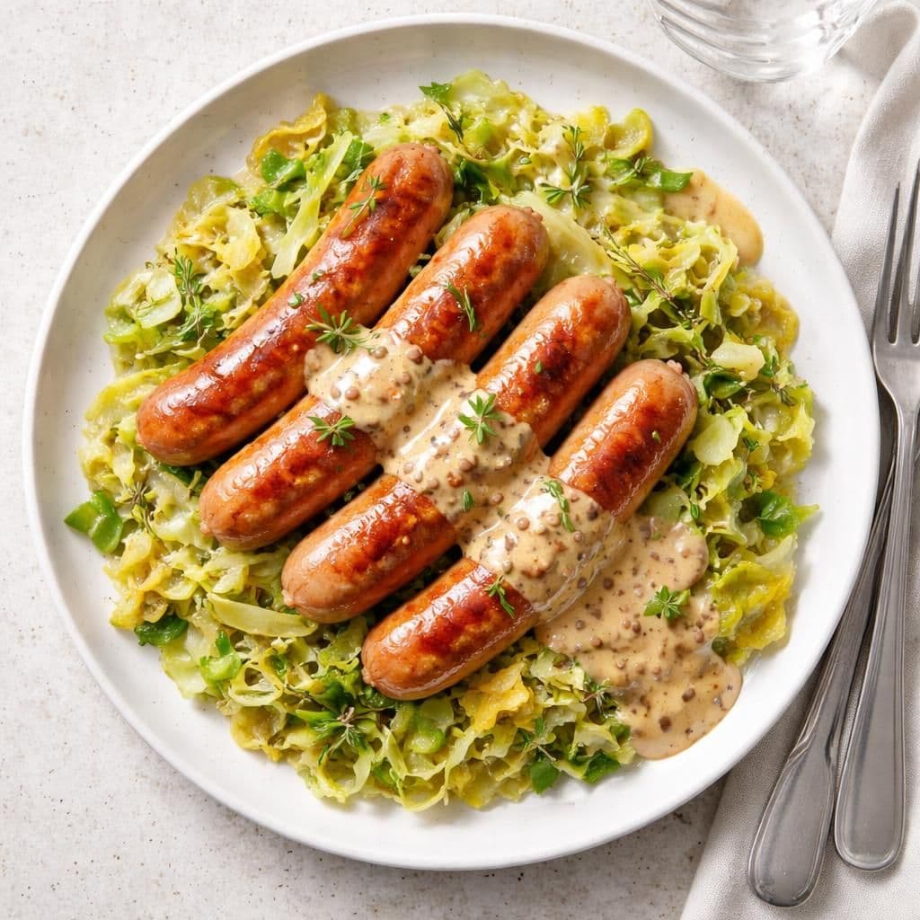Kjøttpølse med nykål og sennepssaus – middag fra Coop Prix uke 24