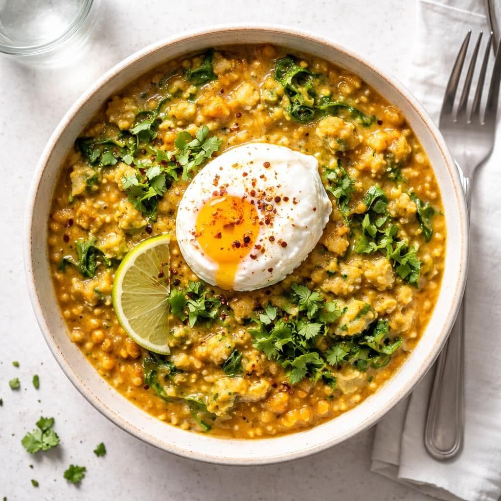 Indisk røde linser dal med sommerkål og egg